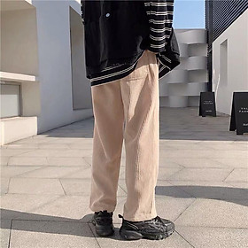 Quần Ống Rộng Baggy Lưng Cao Chất Liệu Kaki Nhung Tăm Unisex Nam Nữ Phong Cách Hàn Quốc Ulzzang