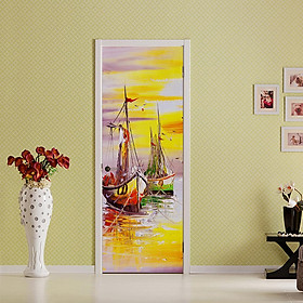 2PCS/Set Art Decor Home DIY 3D Door Stickers -  Oil Painting Pattern for Living Room, Office, Hotel - 200x77cm