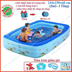 Bể bơi phao cho bé kích 1m8 và 2m1 - 3 Tầng, bể bơi bơm hơi có đáy chống trơn, tặng kèm bộ keo vá