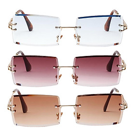 3 Pairs Ladies Rimless Sunglasses Retro Classic Tinted Lens Eyewear UV 400