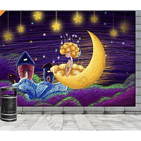 Tranh dán tường Tranh mặt trăng của em trang trí phòng em bé, tranh dán tường 3d hiện đại (tích hợp sẵn keo) MS1219567