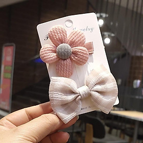 Set 2 kẹp tóc hoa và nơ caro phong cách Hàn Quốc xinh xắn cho bé gái