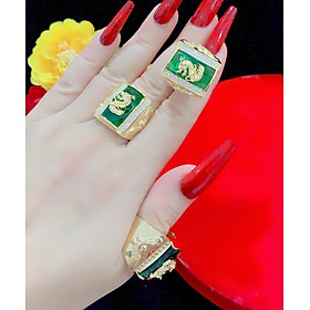 Nhẫn nam đính đá đi tiệc sang chảnh màu lục bảo đính rồng