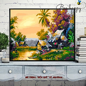Mua Tranh tự tô màu theo số sơn dầu số hóa Sondausohoavn - Tranh làng quê thôn quê quê hương Việt Nam Bến quê mã VN001