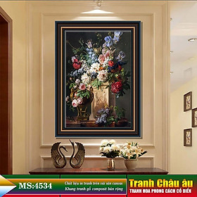 Tranh hoa treo tường phong cách cổ điển Châu âu. Tranh in trên chất liệu vải canvas cao cấp, khung gỗ composit. MS 4534
