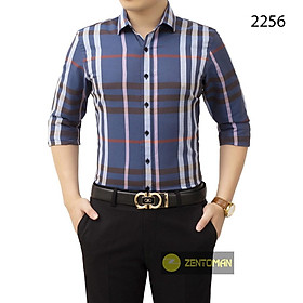 Áo sơ mi nam ZENTOMAN dài tay công sở trung niên kẻ thoáng mát form rộng mềm mịn 2256