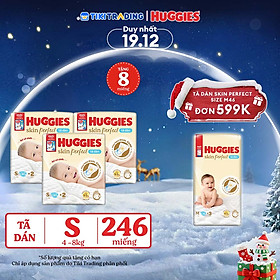 Combo 3 gói Tã/bỉm dán sơ sinh Huggies Skin Perfect S 80+2 miếng với 2 vùng thấm giảm kích ứng da