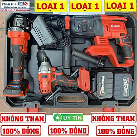 Bộ Combo 3 Trong 1 Gồm Máy Siết Bulong, Máy Mài Cầm Tay Và Máy Khoan Đục Bê Tông Dùng Pin 199V, 2 Pin 15 Cell (Bảo Hành 1 Năm)