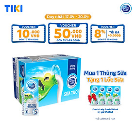 Thùng 48 Hộp Sữa Tươi Tiệt Trùng Dutch Lady Cô Gái Hà Lan Không Đường (48X180ml)