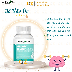 Bổ não Úc Healthy Care Ginkgo Biloba 2000 Hỗ trợ các vấn đề tuần hoàn não