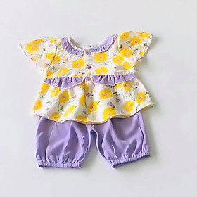 Bộ quần áo lửng bé gái họ tiết Hoa vàng nhụy tím - AICDBGNRYYCO - AIN Closet