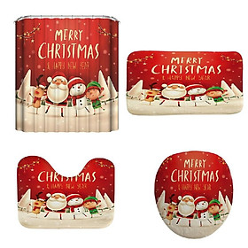 Christmas Snowman Santa Elk Pattern Bathroom Four-Piece 3D Digital Printing Multicolor Waterproof Bathroom Four-Piece
