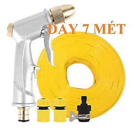 Bộ dây vòi xịt nước rửa xe, tưới cây . tăng áp 3 lần, loại 7m, 10m 206701 đầu đồng,cút,+ tặng móc khoá
