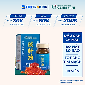 Dầu Gan Cá Mập Omega 3 Astaxanthin Genki Fami Nhật Bản, Bổ Mắt, Bổ Não Tốt Cho Tim Mạch Hộp 90 viên