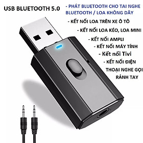 Thiết bị thu phát âm thanh Usb bluetooth 5.0 đa chức năng jack cắm 3.5mm cho loa, Tivi, máy tính, laptop, xe ô tô tặng kèm que chọc sim