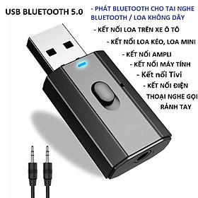 Hình ảnh Thiết bị thu phát âm thanh Usb bluetooth 5.0 đa chức năng jack cắm 3.5mm cho loa, Tivi, máy tính, laptop, xe ô tô tặng kèm que chọc sim