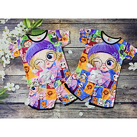 Bộ Thun Bé Gái Tím, In 3D Size 19,5-24Kg, 4,5-6,5 Tuổi Áo Quần Thun Lạnh Dễ Thương