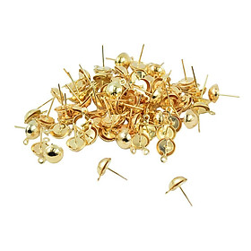 100pcs Gold Half Round Ear Stud Earrings  Settings Jewelry Findings