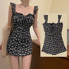 Women One-piece Swimsuit Floral Print Ruffle Skirt-style Slim Fresh Bathing Swimwear