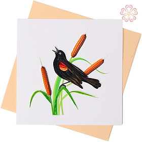 Thiệp Giấy Xoắn - chú chim trên cành ngô - size 15x15cm