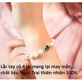 Combo lắc tay cỏ bốn lá nữ, chất liệu Ngọc Trai thật, cấu trúc vân tay, Màu Trắng Ngà, hạt bầu dục 6li, kèm Giấy kiểm định sản phẩm mẫu tại SJC, Kèm hộp đựng Hoa Hồng – Mẫu Luxi green – CownX.02