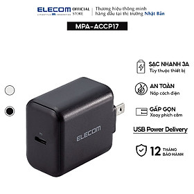 Củ sạc Adapter TypeC 20W ELECOM MPA-ACCP17 Màu đen - Sạc nhanh - Ổn định dòng điện - Chân cắm gấp gọn - Hàng Chính Hãng