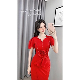 Bigsize Đầm ôm body nơ eo giấu bụng tôn dáng có size 60-90kg