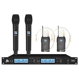 Micro không dây UHF chuyên nghiệp Micro cầm tay 4 kênh Micro karaoke gia đình Micro sân khấu nhà thờ trường học