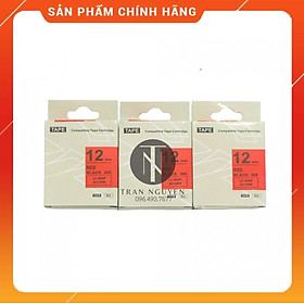 [Combo 3 hộp] Nhãn in Tepra SC12RW (LC-4RBP) - Chữ đen nền đỏ 12mm x 8m - Hàng nhập khẩu