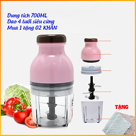 Combo máy xay thịt kèm 02 khăn lau bếp đa năng siêu thấm nước - Máy xay thịt động cơ 350W - Dung tích 700ML - Cốc nhựa - Nhỏ gọn tiện dụng - Xay thịt, rau, đồ ăn dặm - Nhỏ gọn tiện dụng