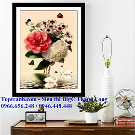 Mua Tranh thêu chữ thập An nhiên hạnh phúc  hoa hồng và thiên nga LV3074 chưa thêu