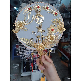 Quạt tròn cổ trang - phụ kiện cưới Giang - quạt tròn đính chữ hỷ