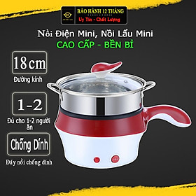 Nồi Lẩu Mini, Ca Nấu Mì 2 Tầng Mini Tặng Kèm Vỉ Hấp Đa Năng, Chiên, Hấp, Lẩu, Rán Tiện Dụng