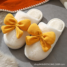 CHZK Dép Cotton Đi Trong Nhà Chống Trượt Đính Nơ Thời Trang Thu Đông Cho Nữ dép bông đi trong nhà