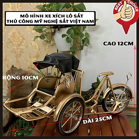 Mô hình xe xích lô sắt trang trí quà tặng đối tác quà biếu khách hàng - Cỡ lớn Dài 25cm - Màu nhũ đồng