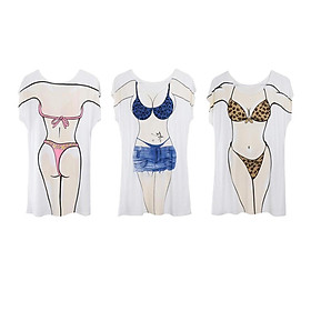 3pcs Women Dress Bikini Printed Bathing  Shirt Cover Up Prop