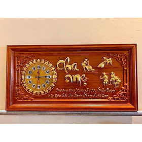 Mua Tranh đồng hồ treo tường chữ cha mẹ bằng gỗ hương kích thước 41×81×3cm