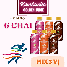 6 chai Kombucha Golden Zuice MIX 3 vị chai 350 ML