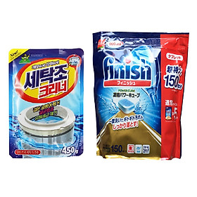 Combo Gói bột tẩy vệ sinh lồng máy giặt Sandokkaebi 450g Hàn Quốc + Túi viên rửa bát Finish 150 viên Nhật Bản