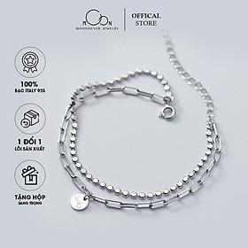 Vòng tay bạc/lắc tay bạc cao cấp dây kép mắt xích và dây bi dẹt cá tính moonsilver chuẩn bạc s925