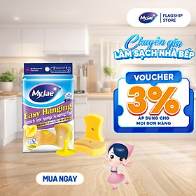 Miếng Bọt Biển Rửa Chén MyJae 2 Mặt, Mút Xốp Rửa Bát Đa Năng Kèm Miếng Nhựa Hít Kê  11.3cm x 7.8cm x 3cm  (2 Miếng/Gói)