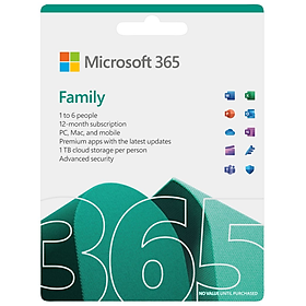 Hình ảnh Phần mềm Microsoft 365 Family English APAC EM Subscr 1YR Medialess P8 (6GQ-01555) / P10 (6GQ-01896) - Hàng Chính Hãng