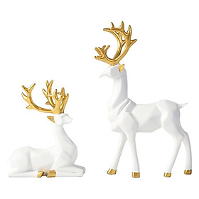 2x Elk Deer Sculpture Living Room Home Desktop Car Interior Ornaments White
