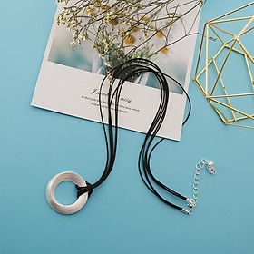 Black Rope Cord Twist Loop Ring Pendant Lariat Necklace Men Women