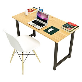 Bộ Bàn Oak-T Vân Gỗ Sồi Chân Đen Gấp Gọn Và Ghế Eames Chân Gỗ Trắng IBIE TOOATO12B-EAMSW