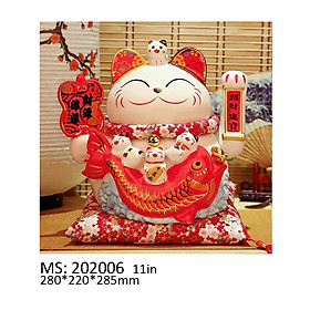 Mua Mèo Thần Tài Sứ   Mèo May Mắn Maneki Neko cao 28cm