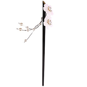 Women Flowers Acrylic Hair Stick with Pearl Tassels Hair Accessories White