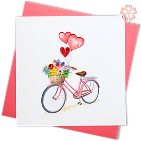 Thiệp Giấy Xoắn Nghệ Thuật - Thiệp Xe Đạp Tình Yêu - Love Bicycle Card - Love Valentine - 15 x 15 - VN2XM115D64E1