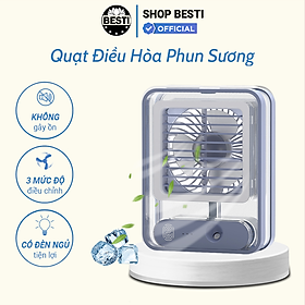 Quạt Hơi Nước Mini, Quạt Điều Hòa Hơi Nước Mini Làm Mát Không Khí, Tạo Độ Ẩm, Quạt Mini Để Bàn Tích Điện, Nhiều Chế Độ Có Bình Đựng Nước, Nốt Chạm Cảm Ứng, Có Đèn - Hàng Chính Hãng Besti