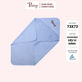 Khăn tắm trẻ em POÊMY vuông có mũ, kích thước 73cm, chất liệu vải sợi siêu mảnh, thấm hút tốt, không chất hoá học, an toàn cho da